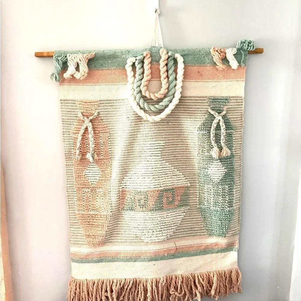 Southwestern Boho Wall Hanging Weaving Tassels Chunky Yarn VTG